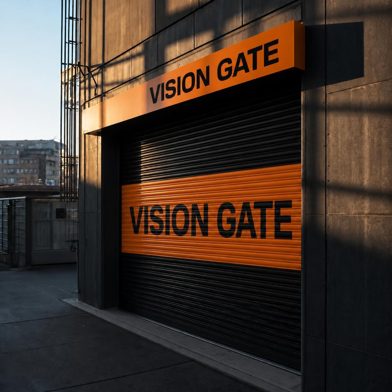 Vision Gate markalı turuncu otomatik kepenk uygulaması